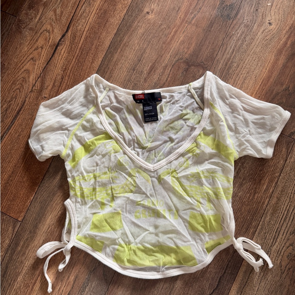 Diesel Sheer White and Yellow Crop Top